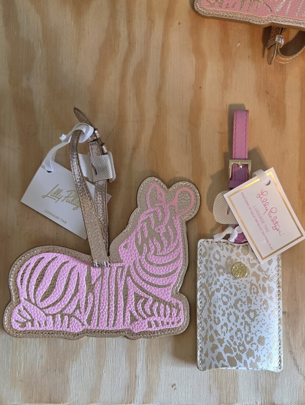 Lilly Pulitzer Pink Zebra & Cream Leopard Print Luggage Tag Duo